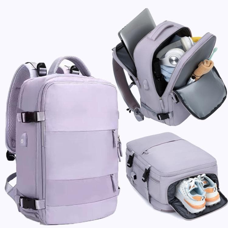 Women Men Travel Backpack Carry-On with Laptop Compartment & USB Port, Shoe Storage, Wet/Dry Separation, Waterproof Large Capacity Daypack(2210 Light Purple) - Immagine 1