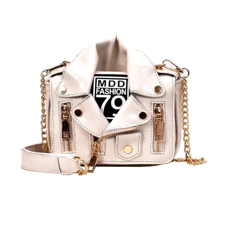 Women PU Leather Jacket Suit Chain Bag Single Shoulder Crossbody Bag(White) - Immagine 1