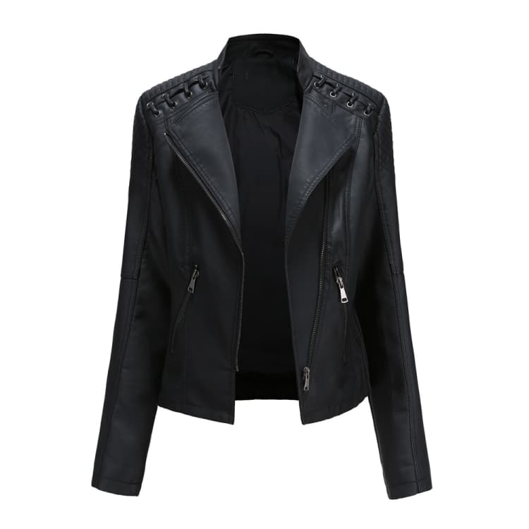 Women Short Leather Jacket Slim Jacket Motorcycle Suit - Immagine 1