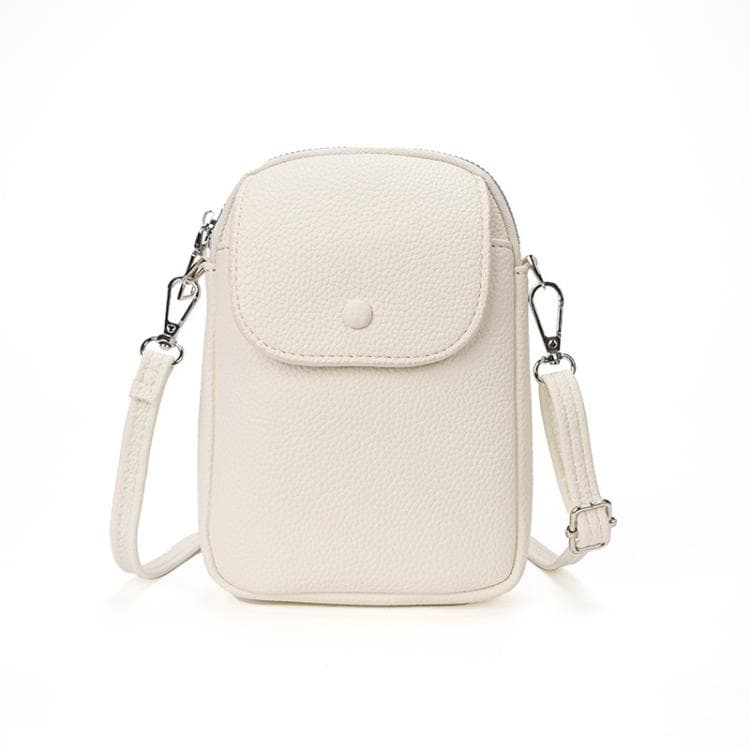 Women Solid Color Pebble Grain Flap Phone Bag Versatile Commuting Shoulder Crossbody Bag(Beige) - Immagine 1