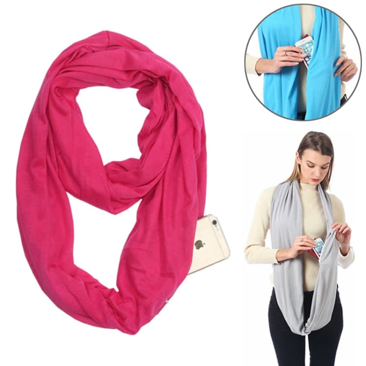 Sciarpa infinita invernale da donna con tasca e cerniera, colore rosso rosa - Immagine 1