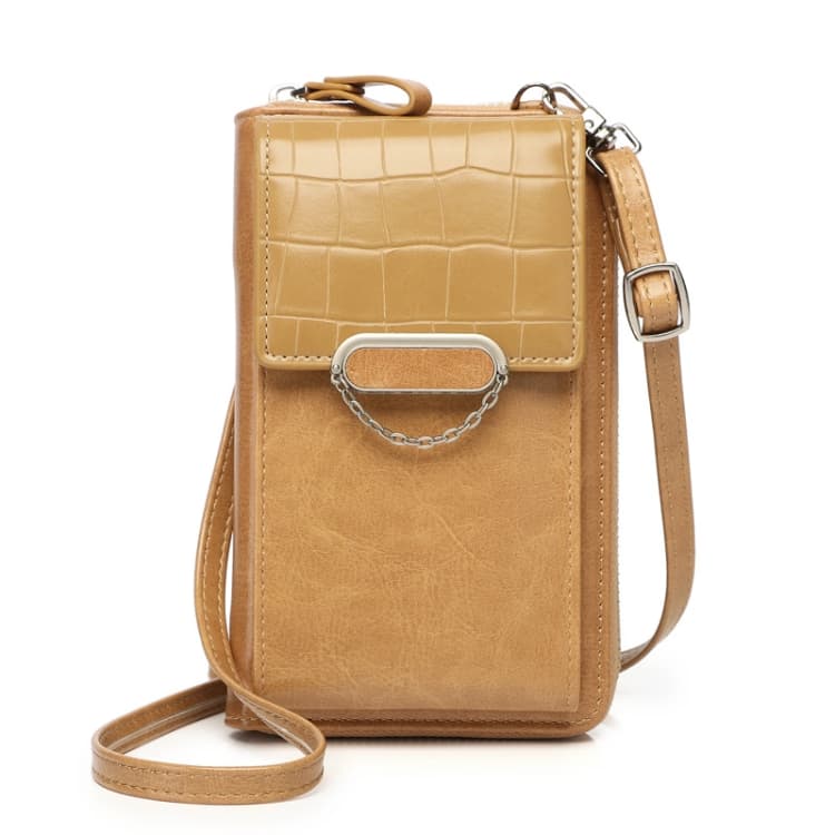 Women Vertical Mobile Phone Bag Shoulder Crossbody Bag Multifunctional Large-capacity Wallet(Apricot) - Immagine 1