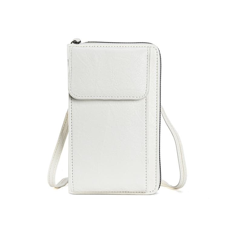 Women Vertical Multi-functional Phone Wallet Shoulder Crossbody Bag with Flip Cover PU Leather Purse(White) - Immagine 1