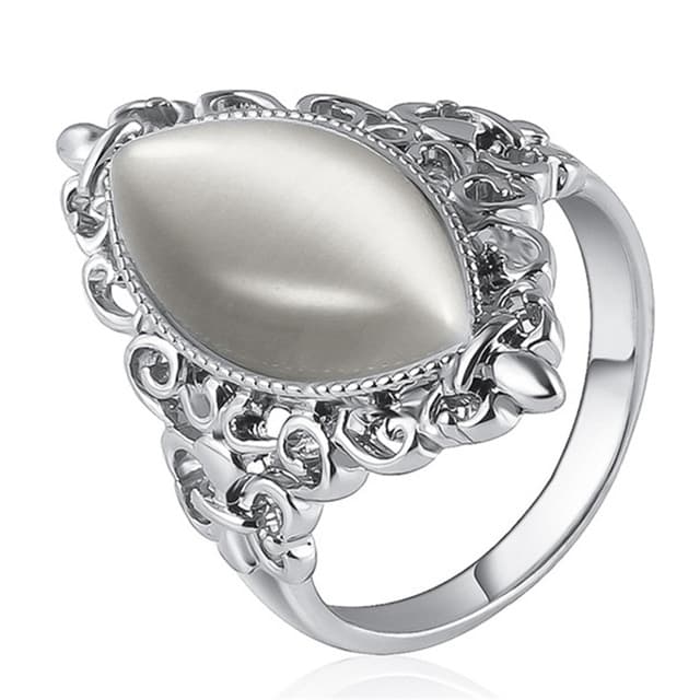 Anello ovale in opale stile etnico vintage da donna, misura anello: 6 (argento) - Immagine 1