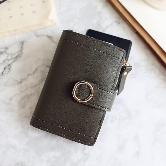 Women Wallets Small Fashion Leather Purse Ladies Card Bag For Female Purse Money Clip Wallet(Dark Green) - Immagine 1