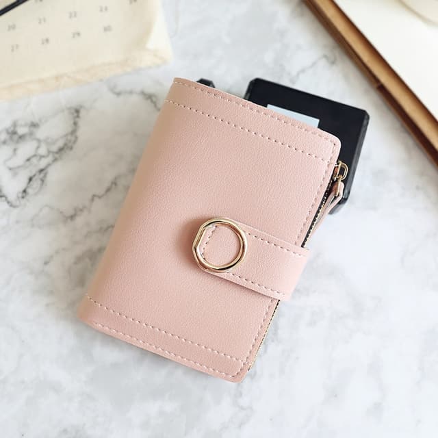 Women Wallets Small Fashion Leather Purse Ladies Card Bag For Female Purse Money Clip Wallet(Light Pink) - Immagine 1
