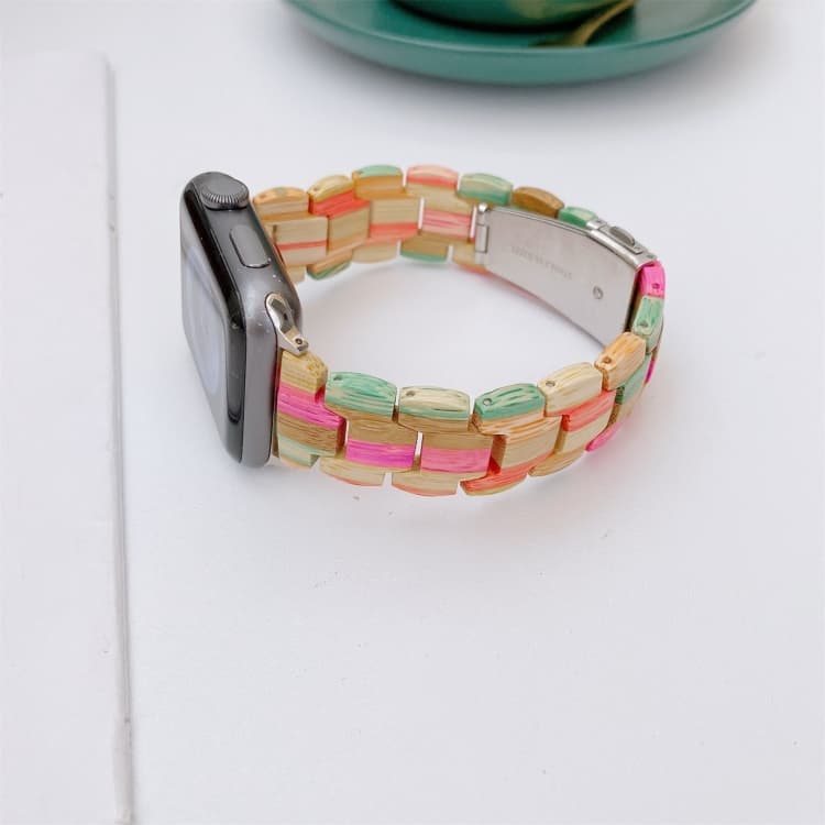 Cinturino per orologio intrecciato con perline di legno per Apple Watch Series 9&8&7 41mm / SE 3&SE 2&6&SE&5&4 40mm / 3&2&1 38mm (Rainbow B) - Immagine 1