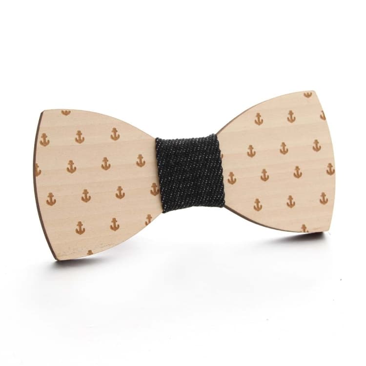 Papillon in legno per uomo, decorazione per abbigliamento, colore: piccolo ancora nero - Immagine 1