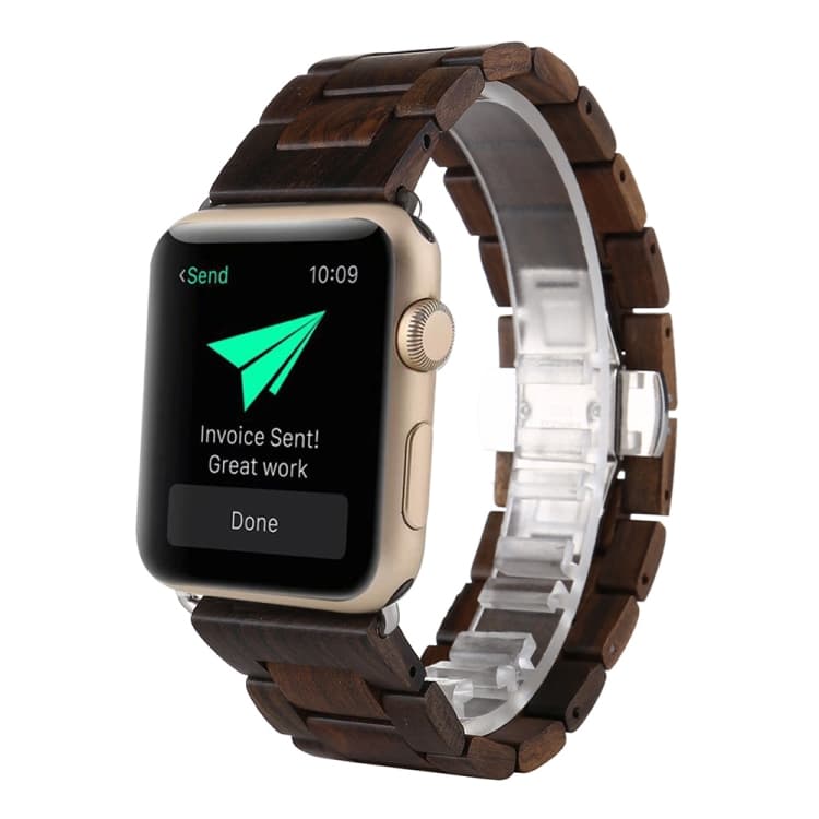 Cinturino in legno per Apple Watch Serie 7 41mm / 6 & SE & 5 & 4 40mm / 3 & 2 & 1 38mm (Marrone scuro) - Immagine 1