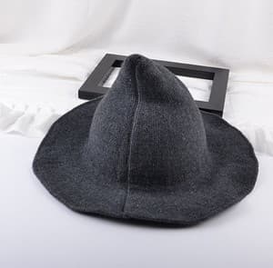 Wool Cap Knitting Fisherman Hat Women Female Witch Hat Pointed Gap(Dark Grey) - Immagine 1
