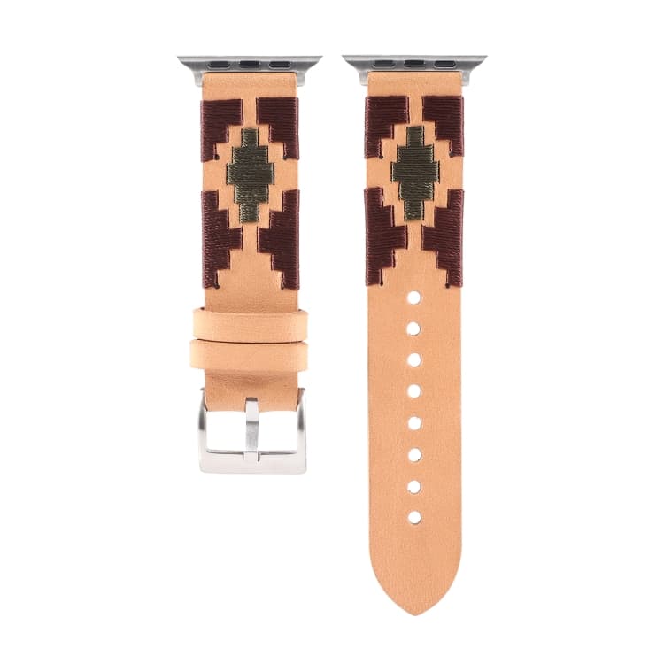 Cinturino per orologio in pelle intrecciata con contrasto per Apple Watch Ultra 49mm e Watch Ultra 2 49mm / Series 9&8&7 45mm / SE 3&SE 2&6&SE&5&4 44mm / 3&2&1 42mm (Marrone chiaro) - Immagine 1