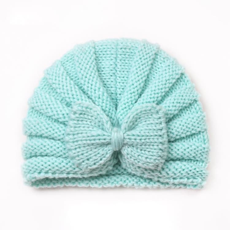 Cappello lavorato a maglia con fiocco per bambini autunno e inverno, berretto di lana riscaldante per bambini (verde menta) - Immagine 1