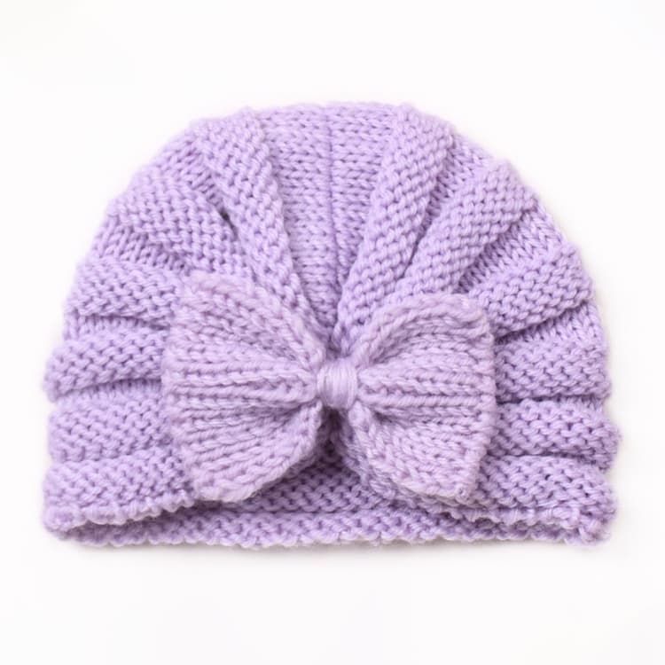 Cappello lavorato a maglia con fiocco per bambini autunno e inverno, berretto di lana riscaldante per bambini (viola) - Immagine 1