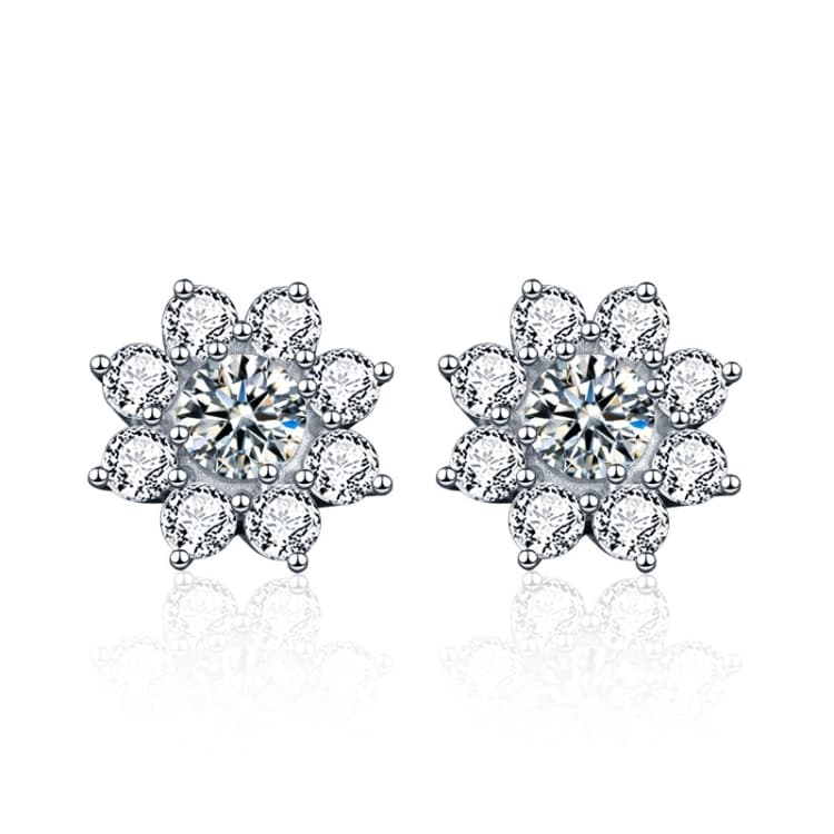 Orecchini personali in argento 925 con girasole e diamante Moissanite (20 carati oro bianco) - Immagine 1