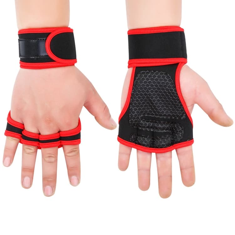 Manubrio per sollevamento pesi XL Barra orizzontale Anticallosità Antiscivolo Guanti da polso per fitness a quattro dita (Rosso)