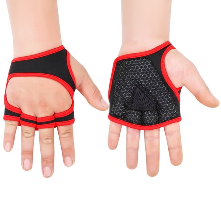 Manubrio per sollevamento pesi XL Barra orizzontale Anticallosità Antiscivolo Guanti fitness per polso (Rosso) - Immagine 1
