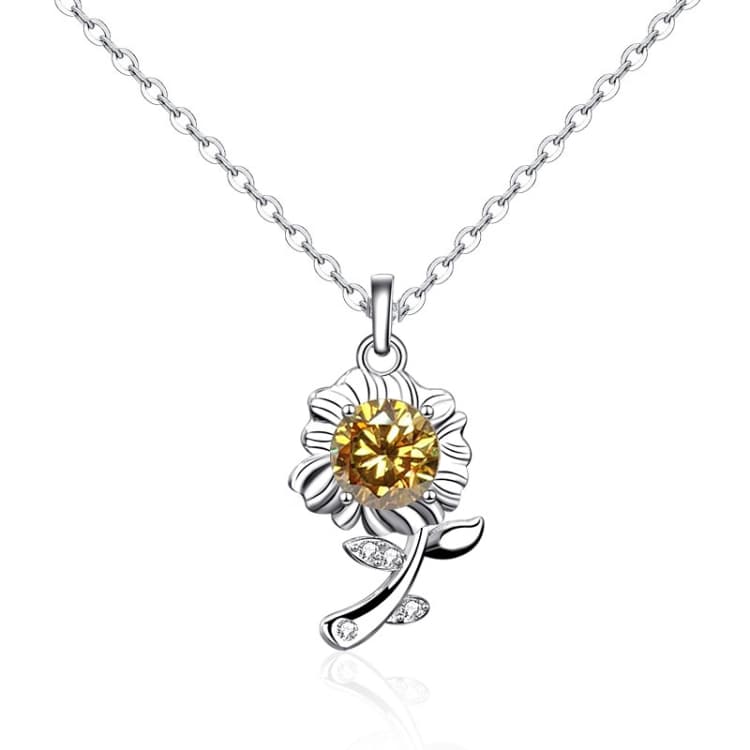 XMA033 Collana in argento 925 con ciondolo fiore di girasole Moissanite, colore: giallo champagne - Immagine 1