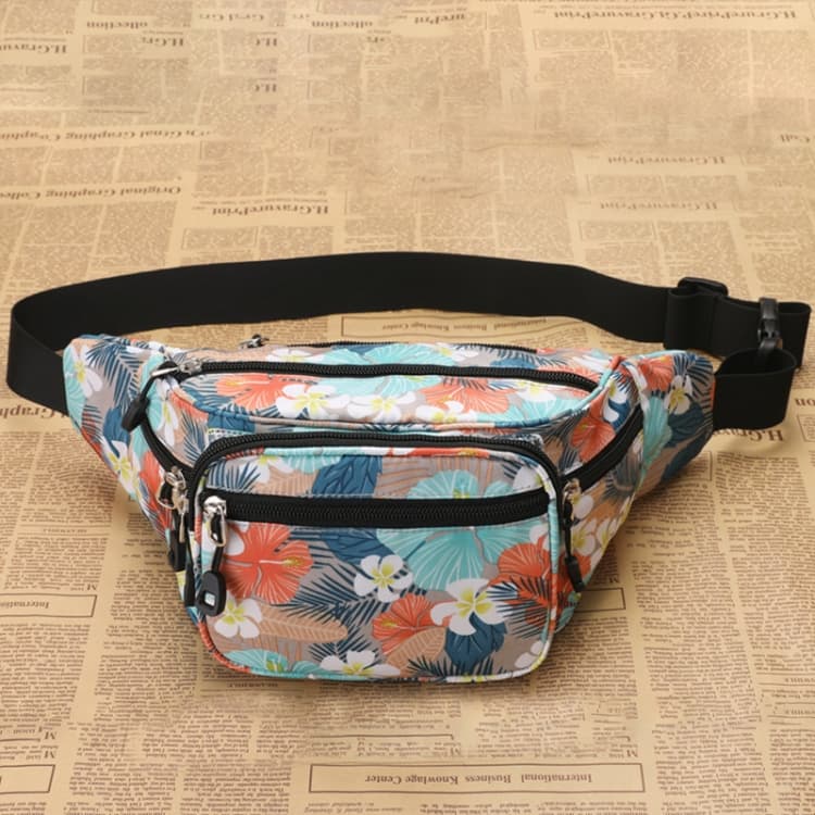 Y051 Women Summer Crossbody Waist Bag Large Capacity Cell Phone Bag(Flower Gray) - Immagine 1