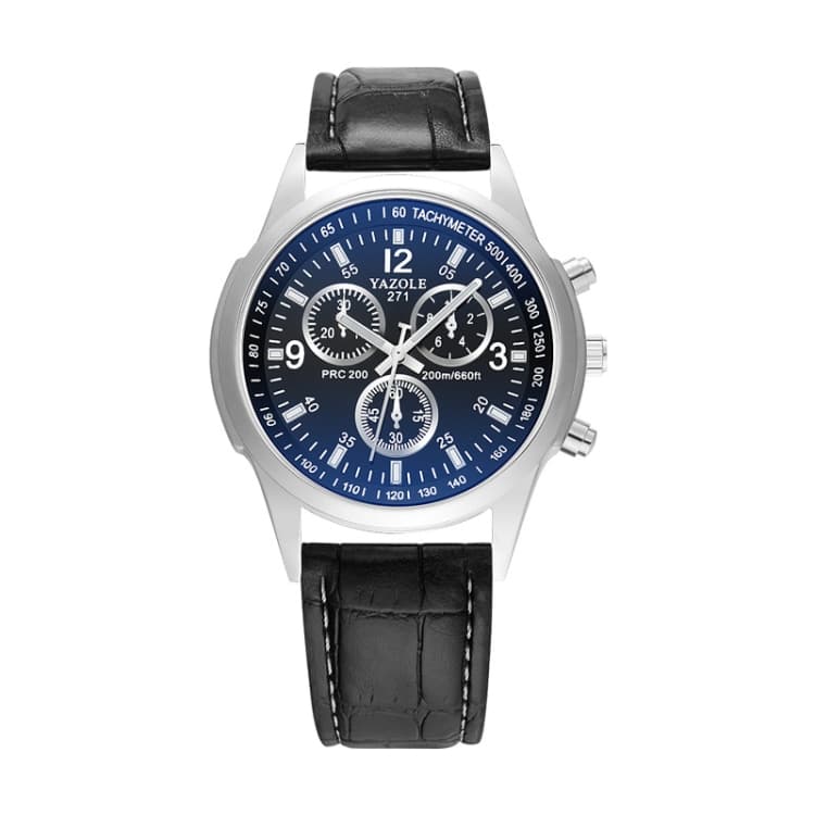 YAZOLE 271 Three-Eye Six-Hand Watch Men Auartz Watch Waterproof Business Watch(Black Dish Black Belt) - Immagine 1