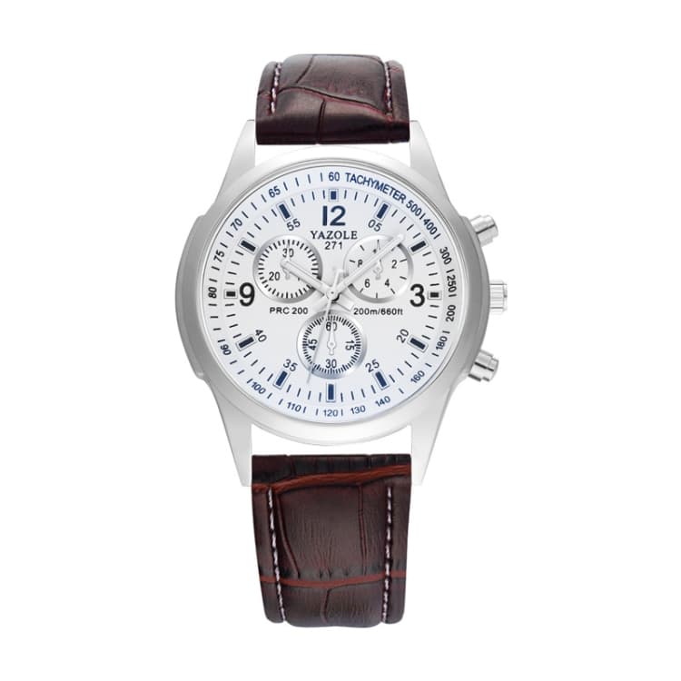 YAZOLE 271 Three-Eye Six-Hand Watch Men Auartz Watch Waterproof Business Watch(White Disk Brown Belt) - Immagine 1