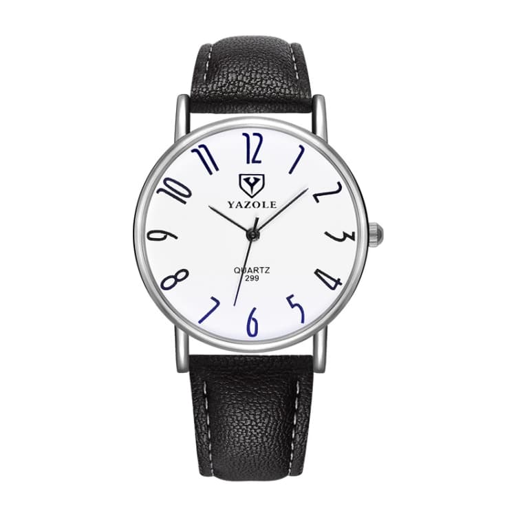YAZOLE 299 Arabic Numerals Dial Couple Business Belt Watch(Large White Tray Black Belt) - Immagine 1