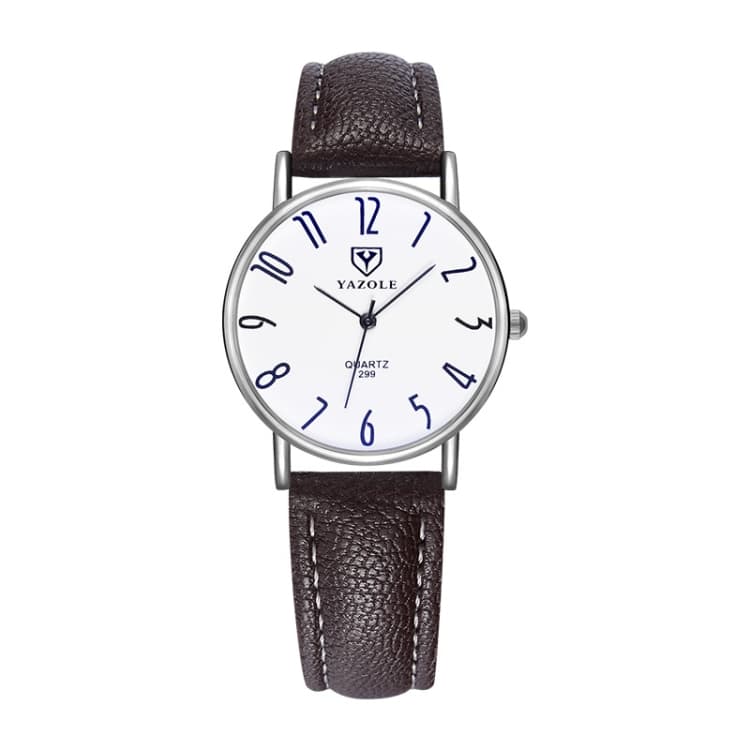 YAZOLE 299 Arabic Numerals Dial Couple Business Belt Watch(Small White Tray Brown Belt) - Immagine 1