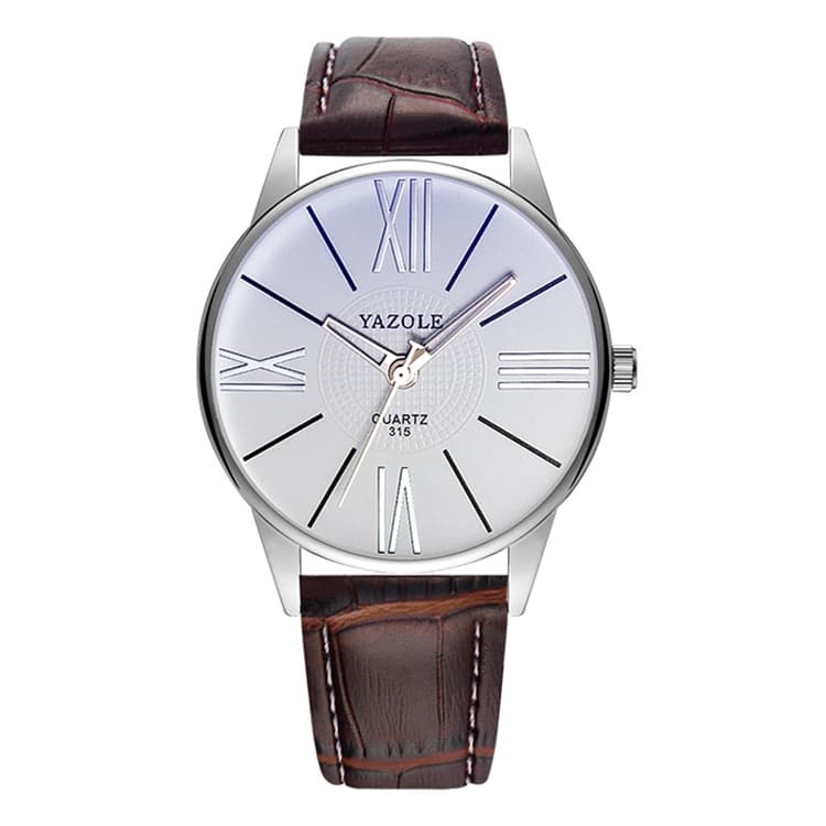 YAZOLE 315 Simple Large Dial Waterproof Sports Quartz Watch(White+Brown) - Immagine 1