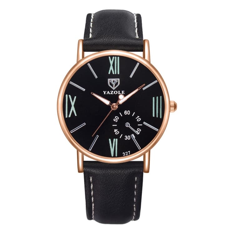 Orologio da donna YAZOLE 327 in pelle, impermeabile, luminoso (nero+nero) - Immagine 1