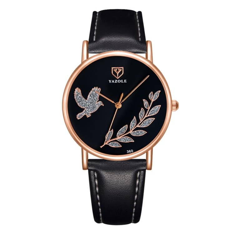 YAZOLE 360 Cinturino in Pelle 360 Colomba della Pace Orologio da Donna con Diamanti (Nero+Nero) - Immagine 1