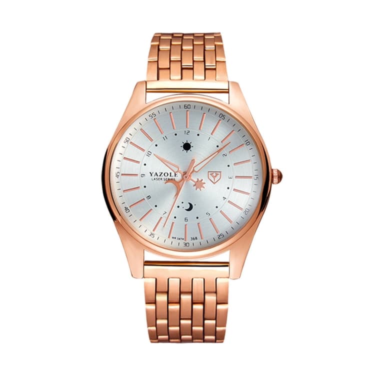 YAZOLE 368 Men Fashion Business Steel Strap Band Quartz Wrist Watch, Luminous Points(White) - Immagine 1