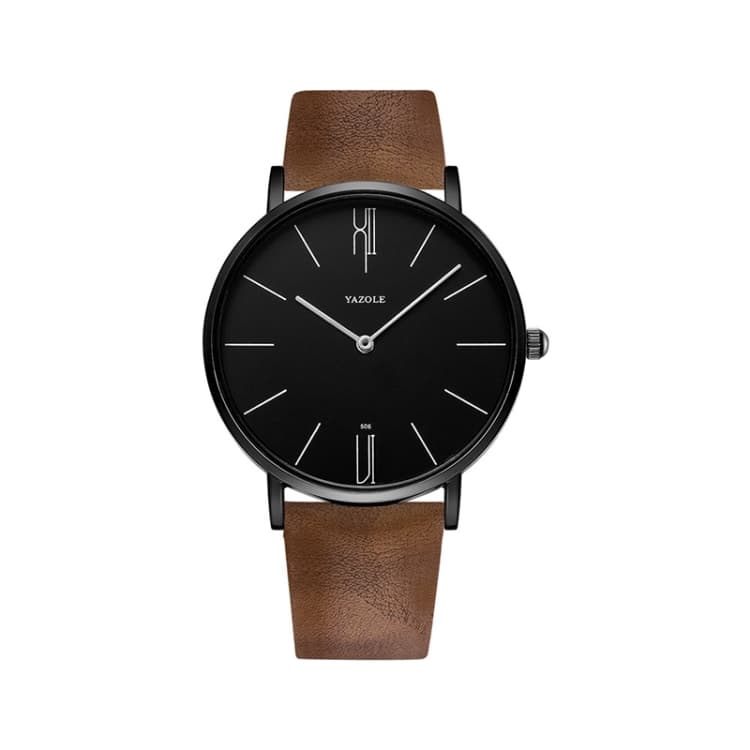 YAZOLE 506 Simple Large Scale Dial Men Business Quartz Watch(Black Shell Black Tray Brown Belt) - Immagine 1