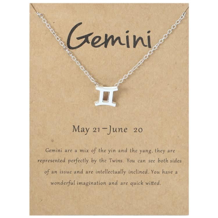 Collana corta in lega elettroplaccata con segni zodiacali, stile: Gemelli Argento - Immagine 1