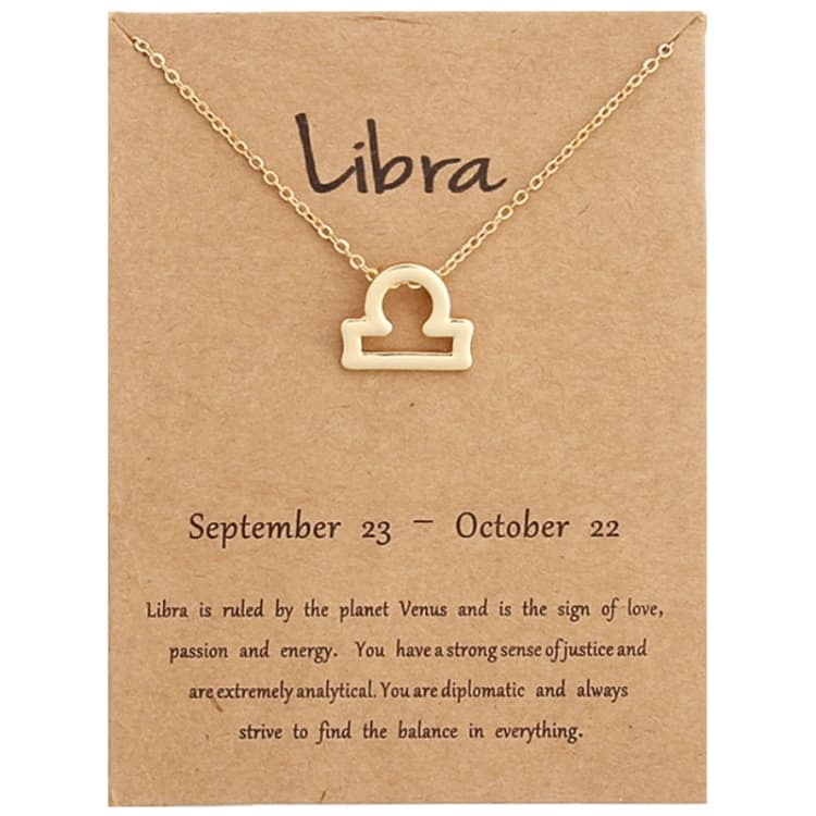 Collana corta in lega elettroplaccata con segni zodiacali, stile: Bilancia Oro - Immagine 1