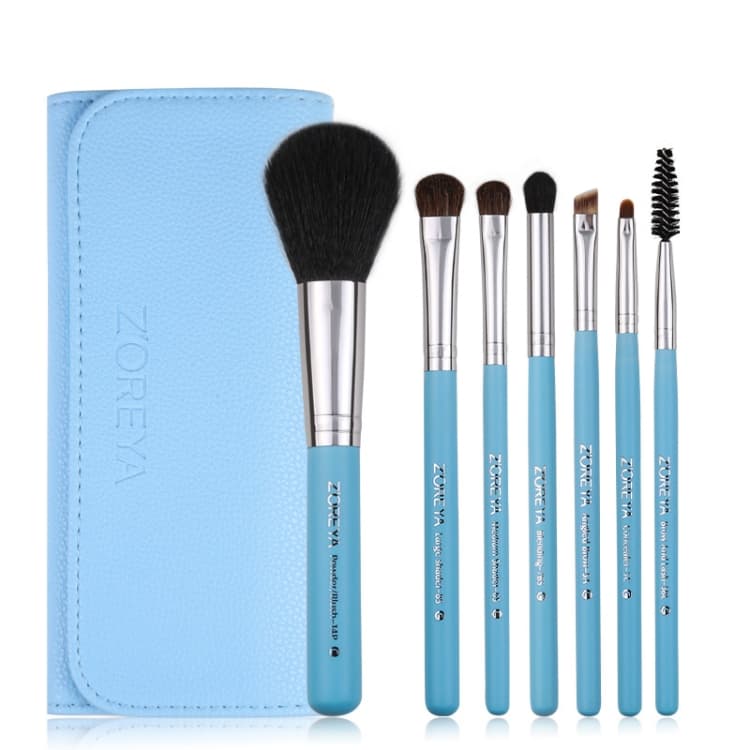 Set di pennelli per trucco ZOREYA 7 in 1, pennello per fard, pennello per fondotinta con borsa per pennelli (blu vecchio) - Immagine 1