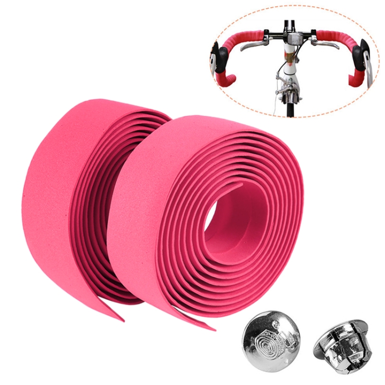 1 Pair Cycling Road Bike Sports Bicycle Cork Handlebar Tape Wrap + 2 Bar Plug(Pink)