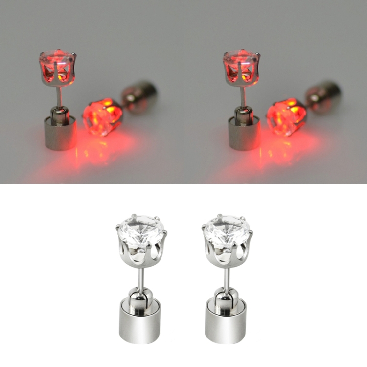 1 Pair Fashion LED Earrings Glowing Light Up Diamond Earring Stud(Red)