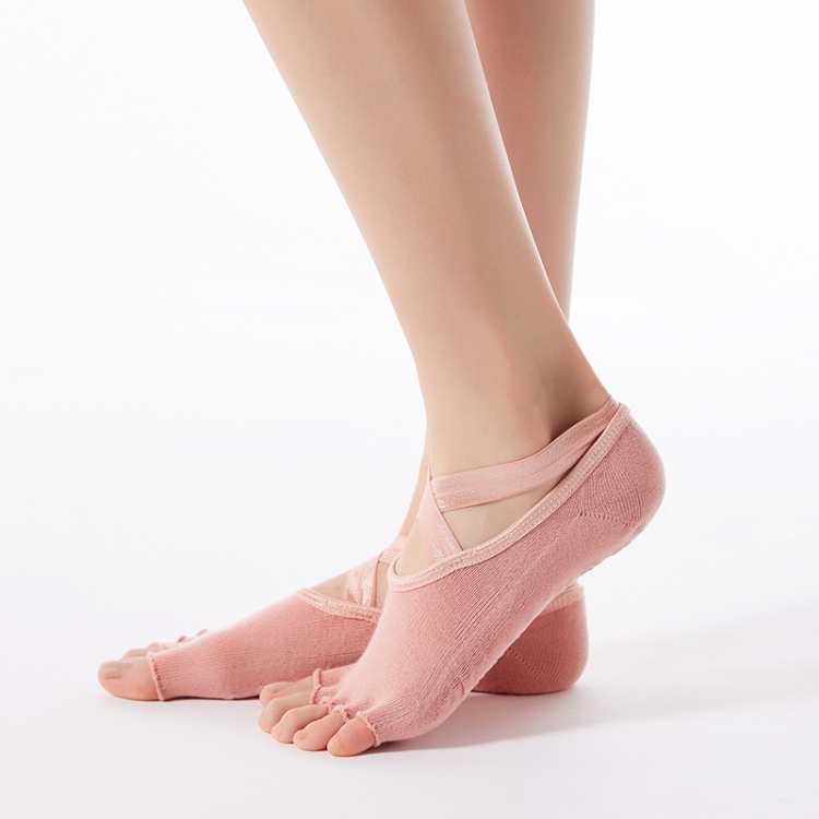 1 Pair Five-Finger Cross-Lace Yoga Cotton Socks Fashion Non-Slip Sports Dance Socks, Size: One Size(Open Toed (Skin Color))