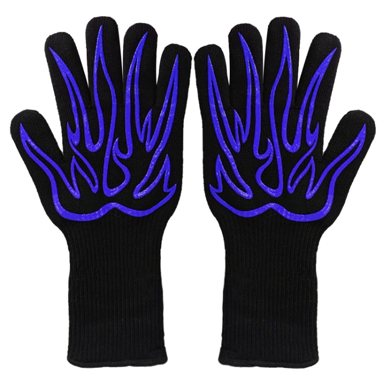 1 Pair High Temperature Resistant Silicone BBQ Gloves  Anti-Scalding Gloves(Big Flame Blue)