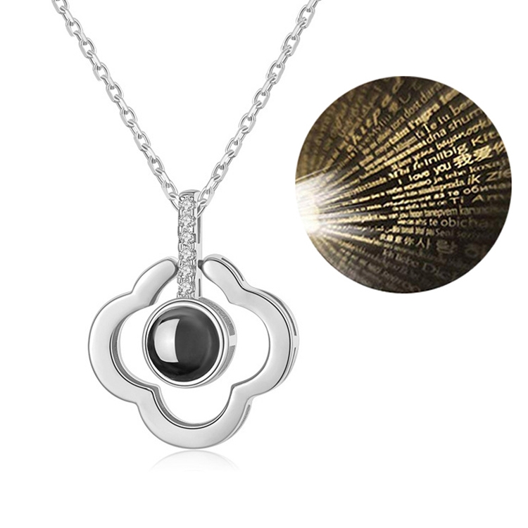 100 Language I Love You Projective Girl Four-leaf Clover Pendant Necklace Jewelry