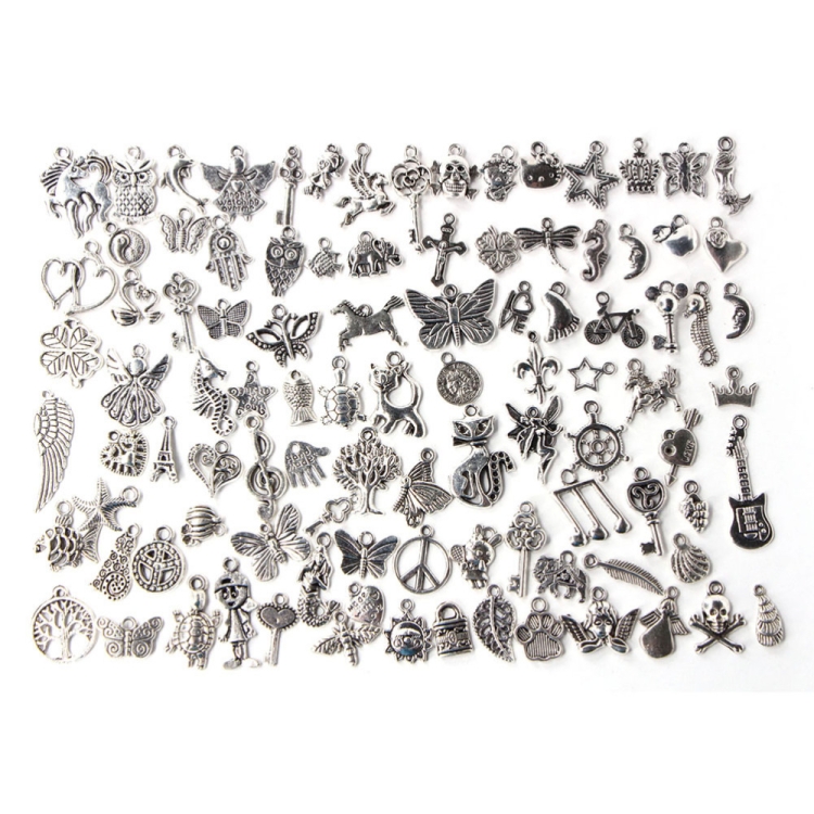 100pcs Mixed Antique Silver Color European Bracelets Charm Pendants Fashion Jewelry DIY Charms Handmade