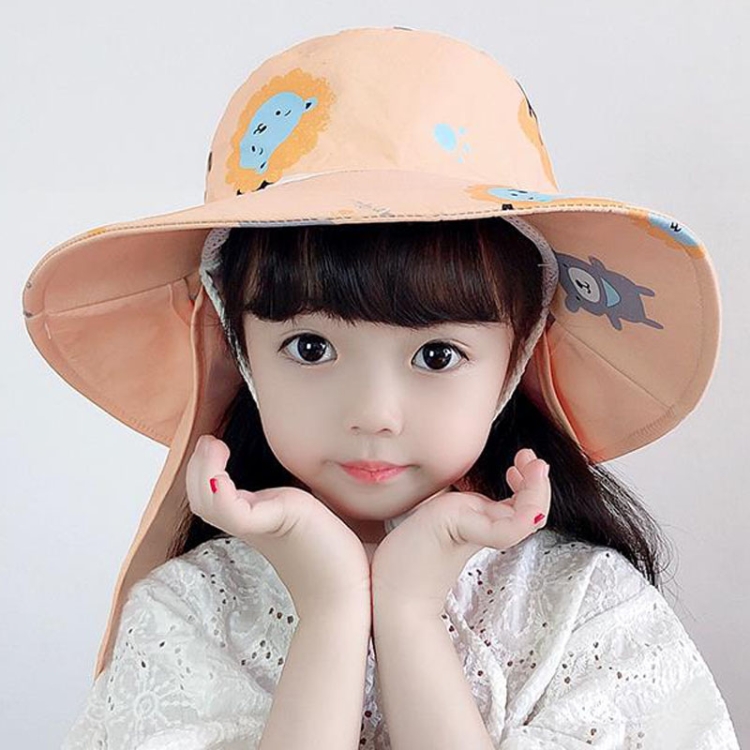 1015 Summer Children Sun Hat Outdoor Sun Protection Bucket Hat With Shawl(Orange)