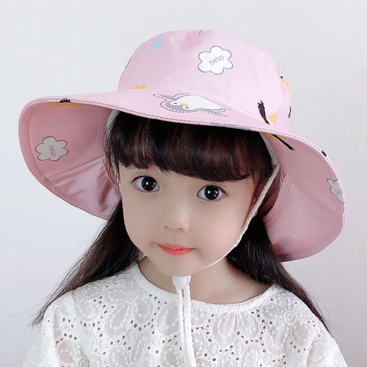 1015 Summer Children Sun Hat Outdoor Sun Protection Bucket Hat With Shawl(Pink)