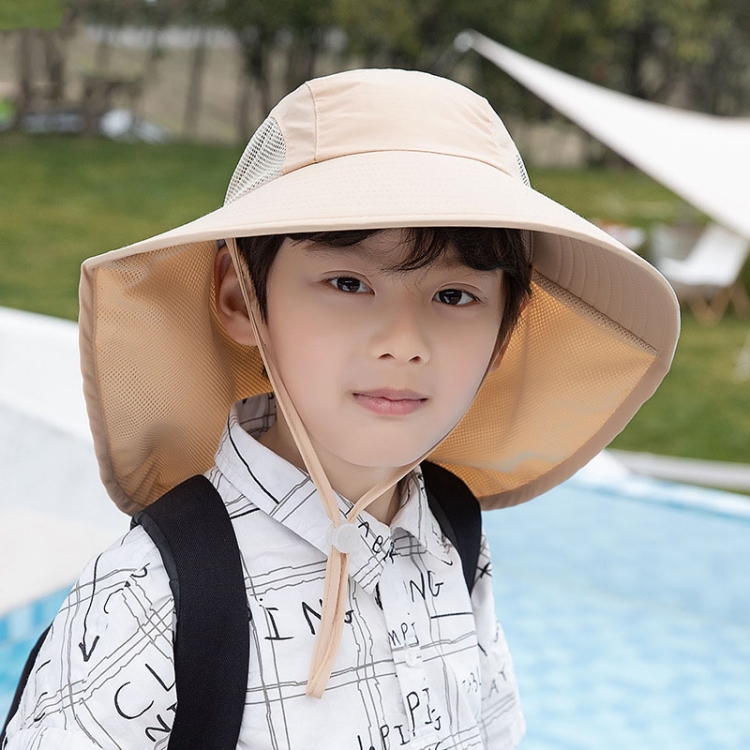 1039 Summer Children Fisherman Hat Large Brim Shawl Sun Hat(Beige)