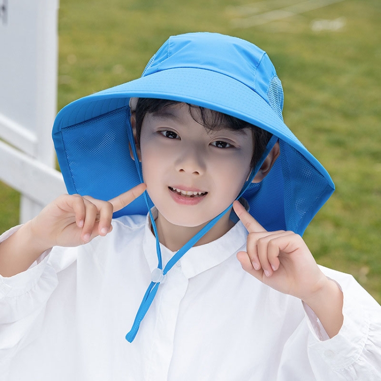 1039 Summer Children Fisherman Hat Large Brim Shawl Sun Hat(Blue)