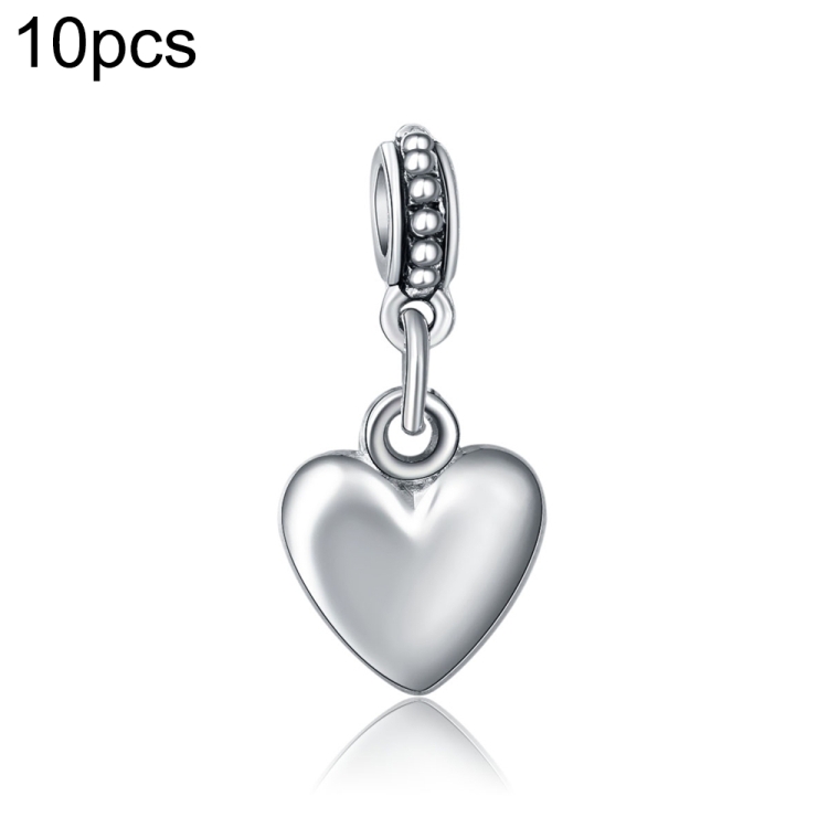 10pcs Heart Shape Smooth Surface Bead Silvering Big Hole Charm Pendants Fit Necklace