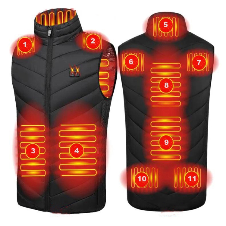 11 Area Double Control Black USB Electric Heating Undershirt Intelligent Warm Vest(6XL)