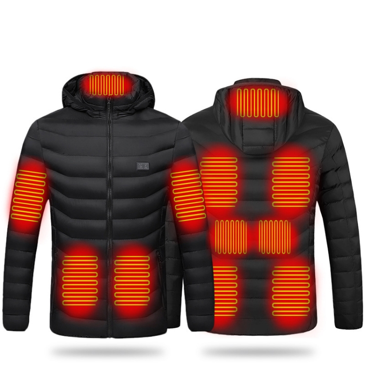 11 Zone Double Control Black USB Winter Electric Heated Jacket Warm Thermal Jacket, Size: S
