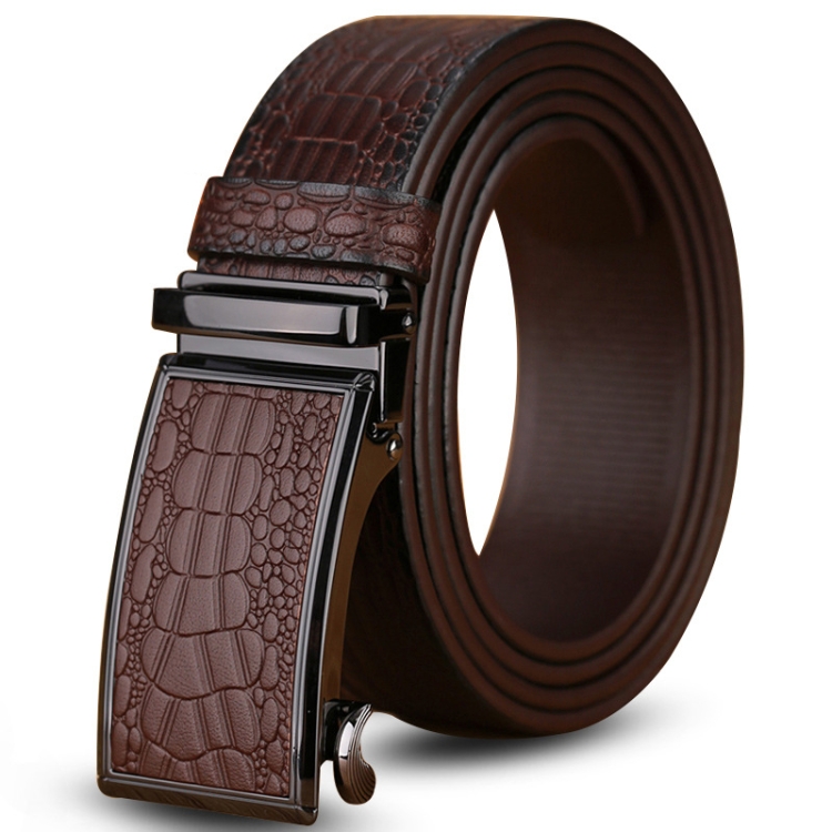 115cm Crocodile Pattern Leather Men Business Belt Without Buckle(Black Brown)