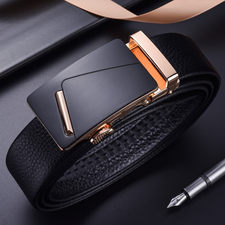 115cm Men Leather Automatic Buckle Belt Business Style Waist Band(K902 Golden)
