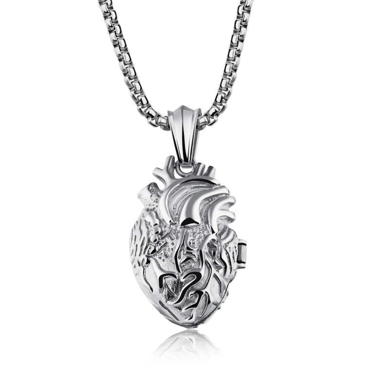 1168 Personalized Titanium Steel Cardiac Pendant Can Be Opened, Color: Steel Color Small+3x55cm Pearl Chain